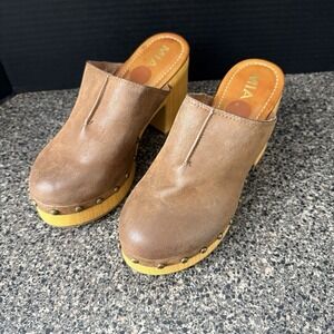 MIA Brown Faux Leather Studded Platform Clog Women Size 8 Heel Slip On